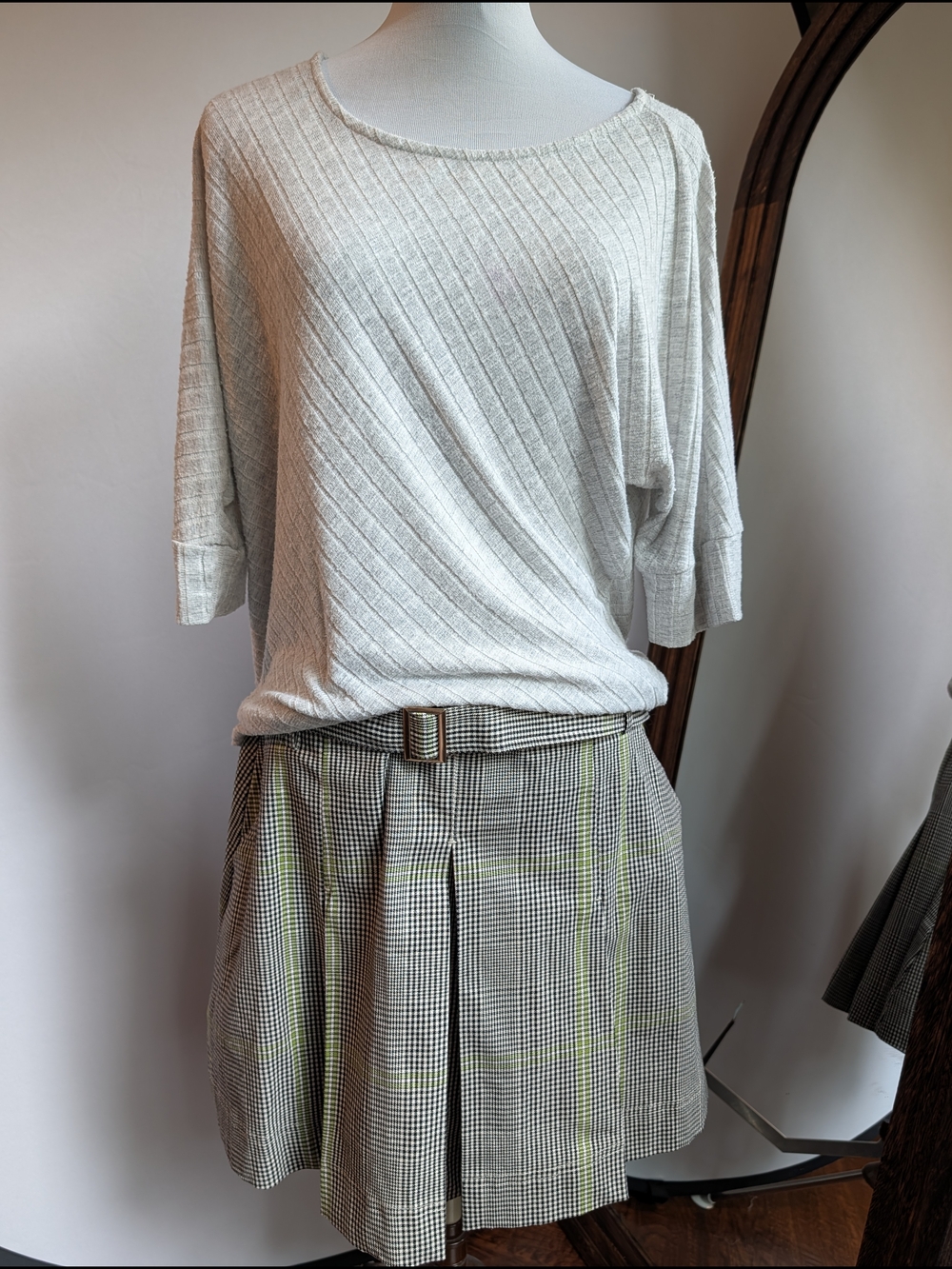 Free Assembly Cotton Plaid Pleated Skirt
